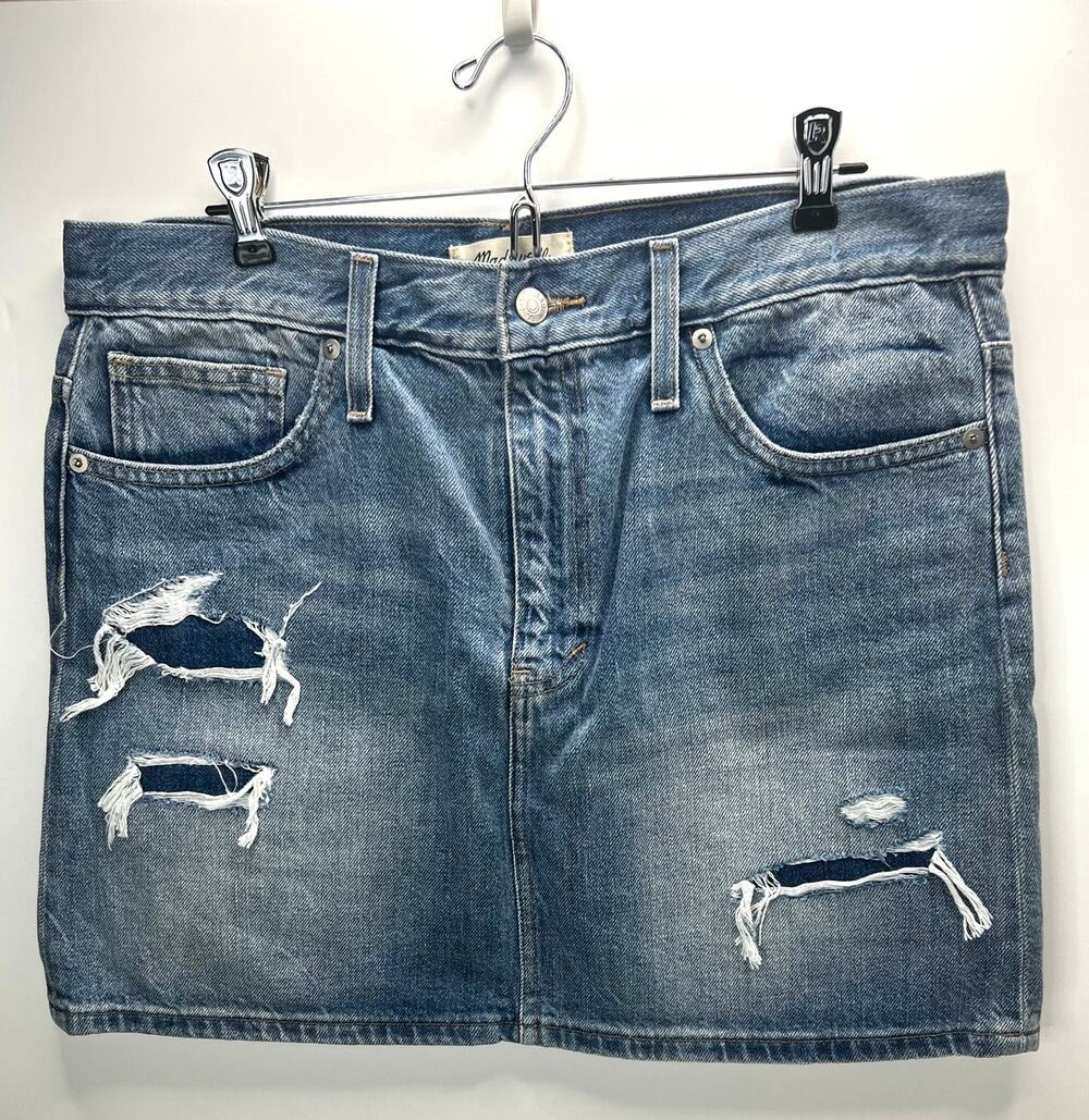 Madewell Rigid Distressed Denim Mini Skirt Glencrest Blue Women's 30 NWT